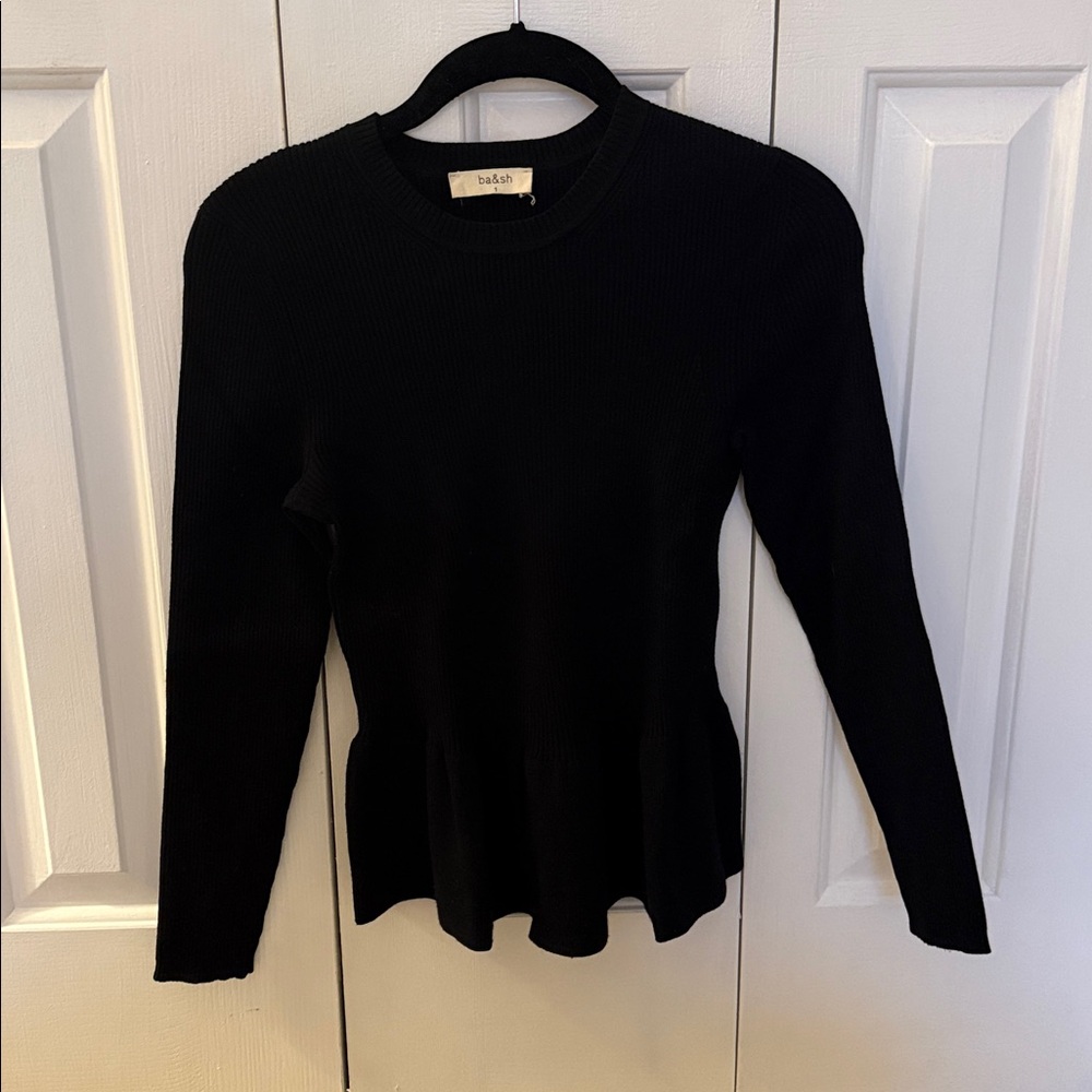 ba&sh Kenner Ribbed Knit Flare Hem Sweater